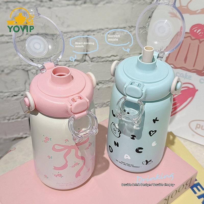 YOVIP Trẻ Em Bình Giữ Nhiệt Bằng Thép Không Gỉ Ống Hút Dễ Thương Ấm Siêu Tốc Di Động Thiết Kế Đơn Giản Bình Nước Thép 304 Cho Trẻ Em VN