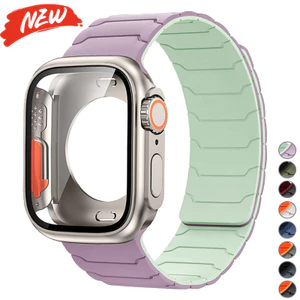 Dây đeo từ tính bằng silicon + Thay đổi sang Ultra Cover Case tương thích cho Apple Watch Series11 / 10 46mm 42mm 9 8 7 6 SE 5 4 45mm 44mm 41mm 40mm