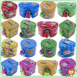 Hoạt Hình Dễ Thương Vuông Thiếc Kim Loại Heo Đất Tiết Kiệm Tiền Đồng Xu Hộp Tiền Đồ Chơi Trẻ Em Trẻ Em Quà Tặng Sinh Nhật 4 Màu Có Lo / Chìa Khóa Không