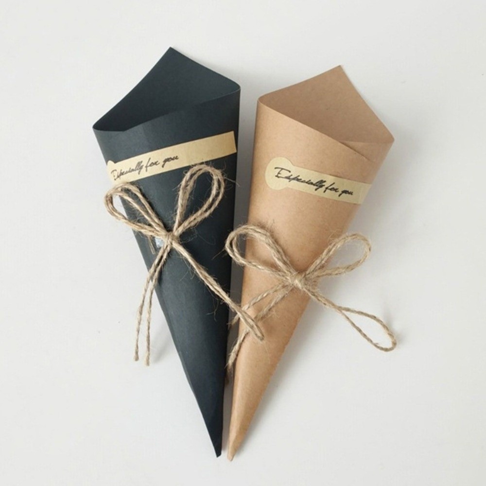 BEABOUT 50 Chiếc Ống Gói Bó Hoa, DIY Handmade Giấy Kraft Hoa Nón Giá Đỡ, Phong Cách Cổ Điển Có Dây Thẻ Confetti Giá Đỡ Trang Trí Đám Cưới