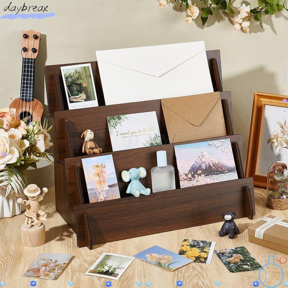 Giá đỡ trưng bày bưu thiếp DAYBREAK, Giá đỡ trưng bày thiệp chúc mừng tiết kiệm không gian 2 / 3 / 4 tầng, Giá đỡ sắp xếp văn phòng phẩm bằng gỗ đa chức năng