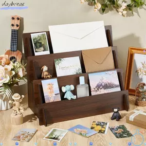 Giá đỡ trưng bày bưu thiếp DAYBREAK, Giá đỡ trưng bày thiệp chúc mừng tiết kiệm không gian 2 / 3 / 4 tầng, Giá đỡ sắp xếp văn phòng phẩm bằng gỗ đa chức năng
