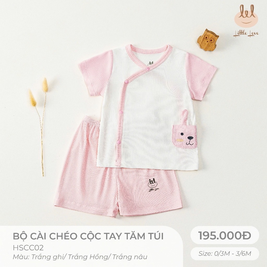 BOỘ CÀI CHÉO CỘC TAY CHẤT LIỆU THUN TĂM PHỐI TÚI [ SIÊU MỀM, MÁT, MỊN CO DÃN VÀ THẤM HÚT TỐT] SZ 0/3M - 3/6M (HSCC02)