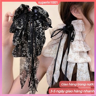 Kẹp Tóc Nơ Ruy Băng Nhiều Lớp Phong Cách Retro, Phù Hợp Cho Đuôi Ngựa Và Phụ Kiện Thời Trang