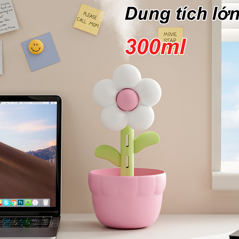 Máy Tạo Ẩm Hoa Để Bàn | Sương Lớn, Vận Hành Im Lặng | Kèm Đèn Ngủ Tạo Không Gian | Cho Bà Bầu&Em Bé
