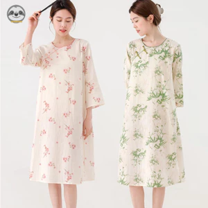 Váy ngủ và bộ đồ ngủ phong cách Trung Quốc bằng cotton nguyên chất, thích hợp mặc nhà và đi chơi vào mùa hè