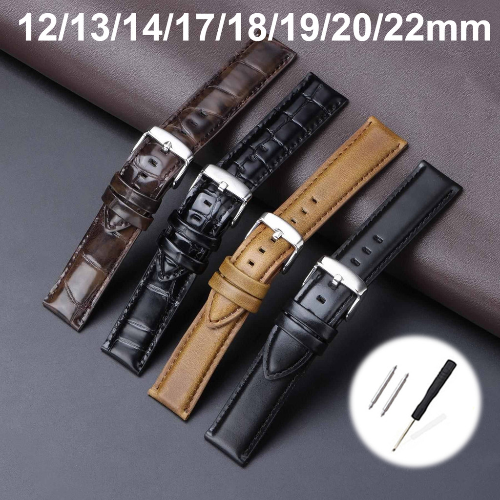 Dây đồng hồ da thật màu nâu cổ điển, thay thế 12–22mm, nam nữ, chống nước