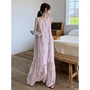 Váy vest ngủ hoa nhỏ màu hồng, lụa cotton mát mẻ, phù hợp mùa hè