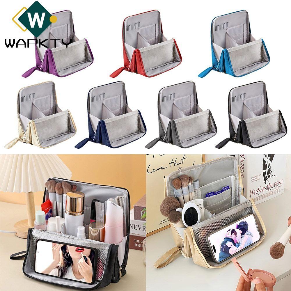 Túi trang điểm đứng WAPKTY, Vải có ngăn Túi đựng mỹ phẩm, Túi vệ sinh dung tích lớn chống nước di động dành cho du lịch