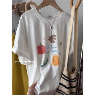 Áo thun nữ 100% cotton cổ tròn, in hình hoạt hình
