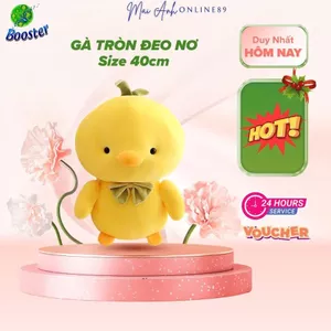 Gấu bông gà tròn 40cm, Gà đeo nơ màu vàng xinh xắn dễ thương
