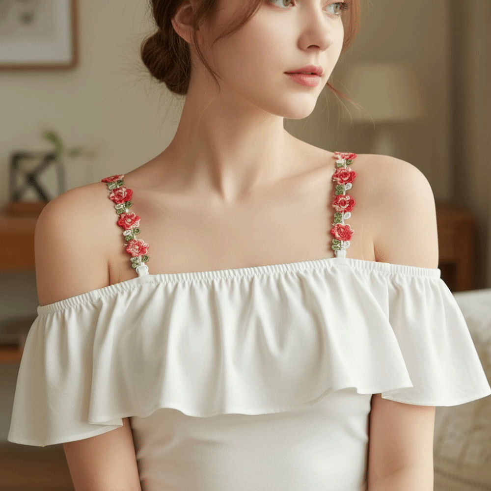 HAPPYNOOK Dây đeo đồ lót hoa hồng, Dây đeo áo ngực đàn hồi chống trượt, Thời trang vô hình liền mạch với viền ren Dây đeo vai ren có thể điều chỉnh Váy dự tiệc cưới