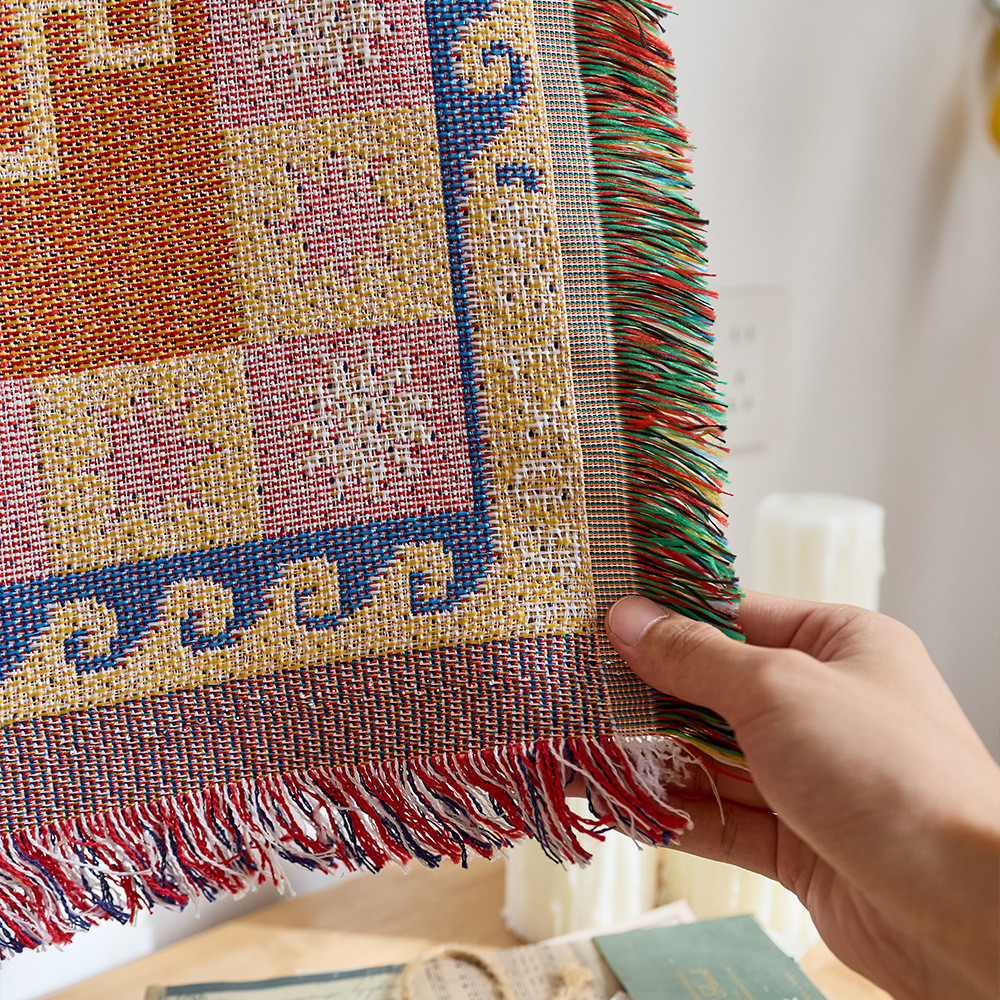 Thảm Treo Tường Boho Mặt Trời Vải Trải Sofa Dệt Thổ Cẩm Tranh Vải Decor Phòng Ngủ Bắc Âu Vintage Có Tua Rua Cao Cấp 180x130cm