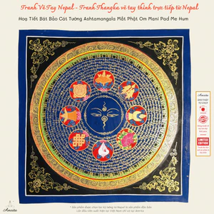 Hoạ Tiết Bát Bảo Cát Tường Ashtamangala Om Mani Pad Me Hum - Tranh Thangka - Tranh Phật - CXNP400