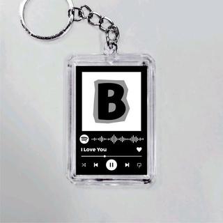 GANTUNGAN KUNCI INISIAL / GANCI SPOTIFY / KEYCHAIN CUSTOM HURUF Model 2 Hitam Dan Putih Akrilik - A hitam v2