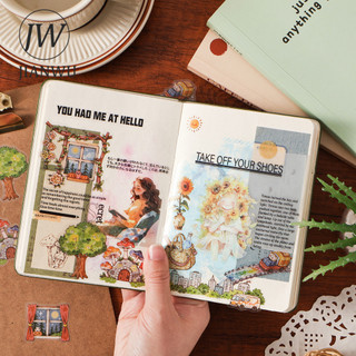 JIANWU Hướng Dẫn Để Hạnh Phúc Series Vintage Cây Hoa Dã Ngoại Phong Cảnh Chất Liệu Cắt Dán PET Nhãn Dán Tạp Chí Sáng Tạo Văn Phòng Phẩm