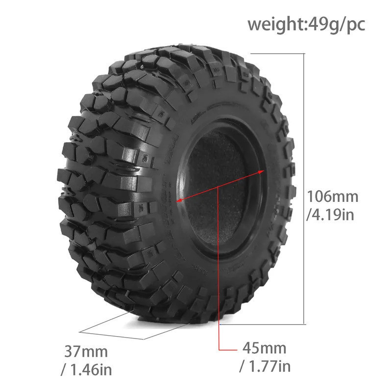 4 106mm 1.9 "Lốp Cao Su Lốp Bánh Lốp Cho 1 / 10 RC Xe Bánh Xích Xe Trục SCX10 II III 90046 Trxs TRX4 RC4WD D90 Redcat MST