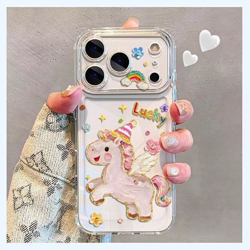 Màu hồng ngựa nhỏ cho 16 trường hợp iPhone 17Air Quad chống ngã 14 13 11Pro