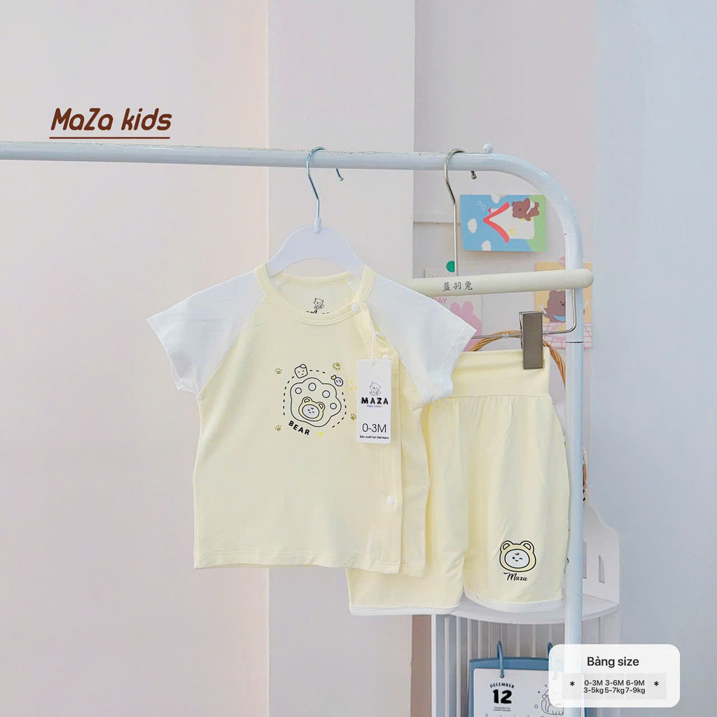 [A129 Mềm-Không bai nhão] Bộ quần áo cộc cạp cao cúc chéo vải peptit cho bé 0-9 tháng