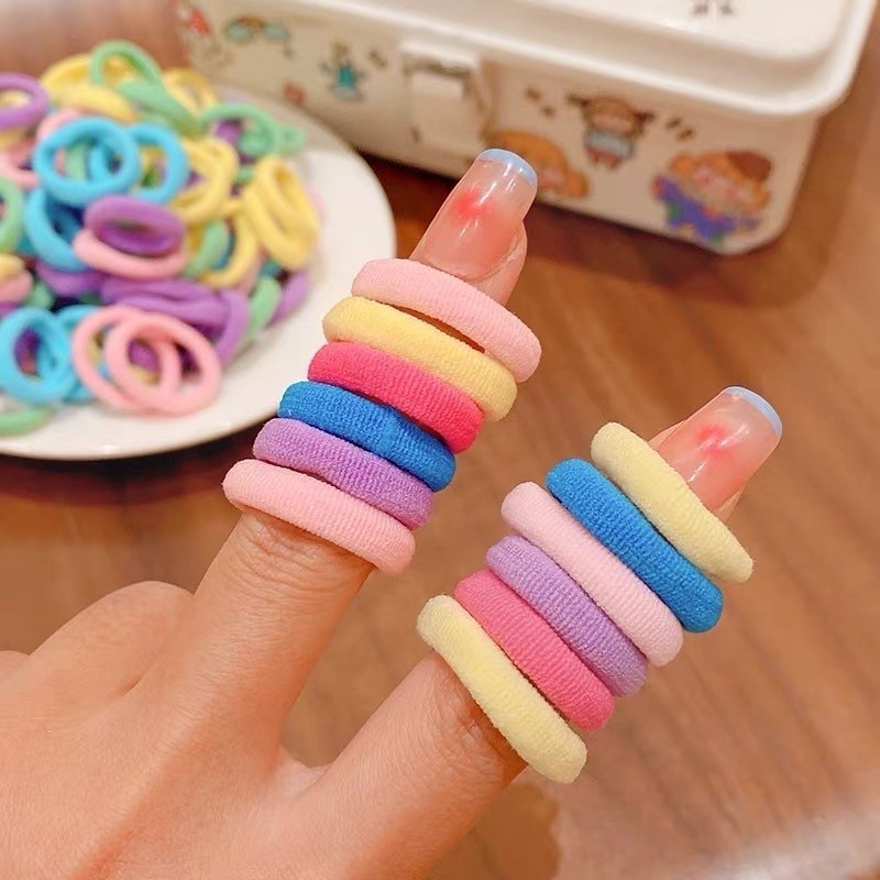 Dây Buộc Tóc Cao Su Đàn Hồi ,Hộp 100 chun buộc tóc nhiều màu sắc cho bé co giãn đàn hồi tốt