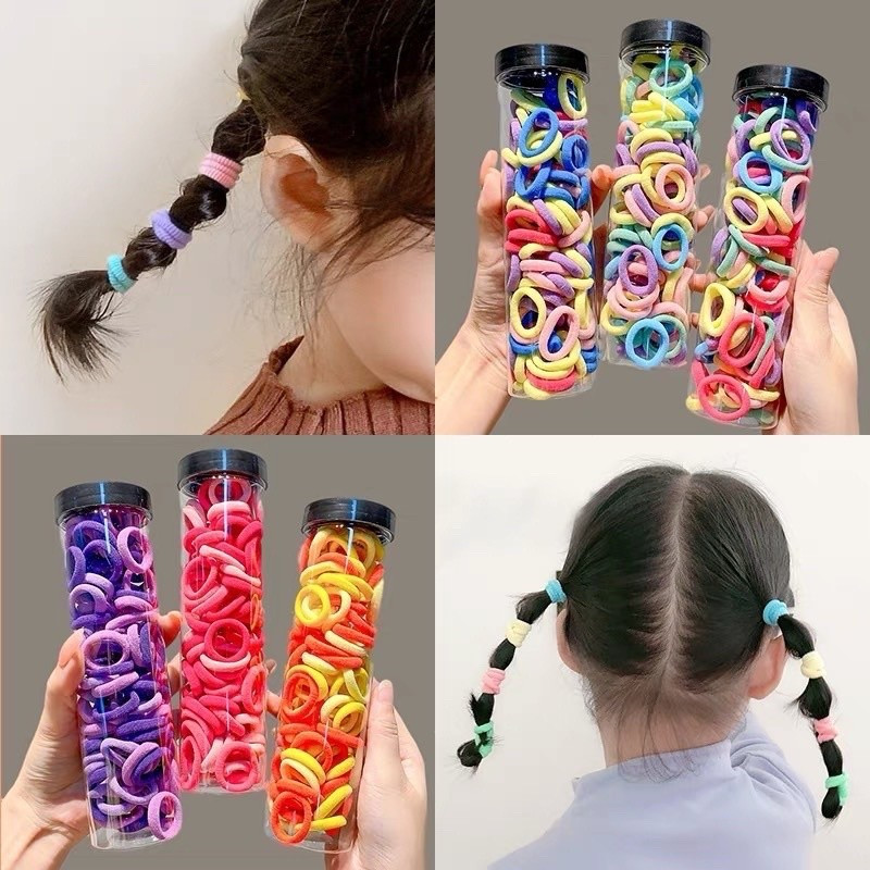Dây Buộc Tóc Cao Su Đàn Hồi ,Hộp 100 chun buộc tóc nhiều màu sắc cho bé co giãn đàn hồi tốt