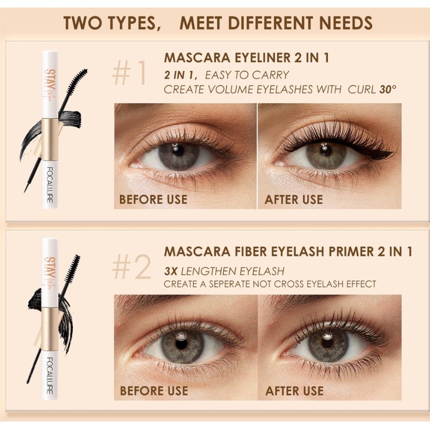 Mascara Kiêm Bút Kẻ Mắt / Chuốt Mi Dạng Sợi FOCALLURE FA160 2 Trong 1 Chống Thấm Nước Lâu Trôi 28g