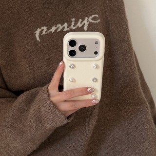 Hàn Quốc Ngọt Ngào Nữ Tính 3D Trái Tim Tình Yêu Hoa Ngọc Trai Xếp Ly Da PU Ốp Lưng Điện Thoại iPhone 17Promax 17Pro 14 15 16 Pro Max 13 Vỏ Di Động Nữ Chống Sốc