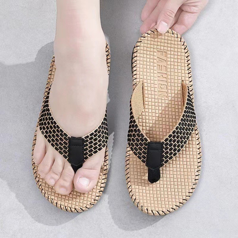 Dép xỏ ngón da rắn nam Dép đi biển bằng vải