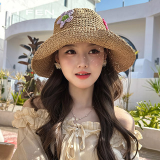 YI FEN Xuân Hè Tay Ba Chiều Mũ Chống Nắng Hoa Phong Cách Kỳ Nghỉ Đi Biển Mũ Chống Nắng