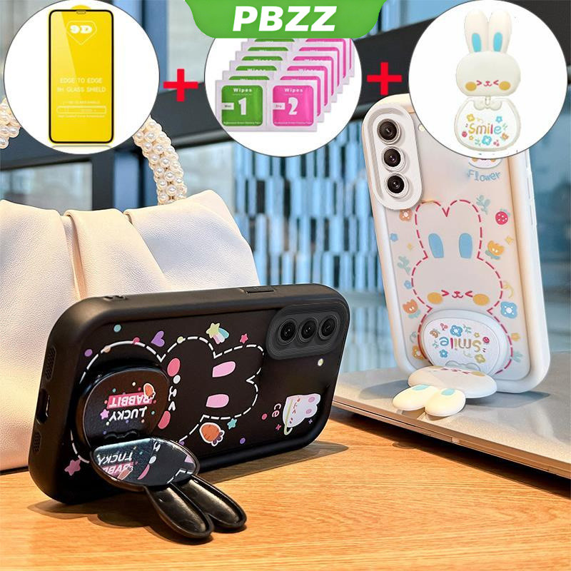 Ốp lưng cho samsung s24 s23 s25 ultra S25 s23 S24 plus s24 s23 FE s25 ultra 5g Vỏ điện thoại Vỏ mềm chống sốc thiết kế mới thỏ thẩm mỹ có giá đỡ và màng mềm JTMCETZJ01