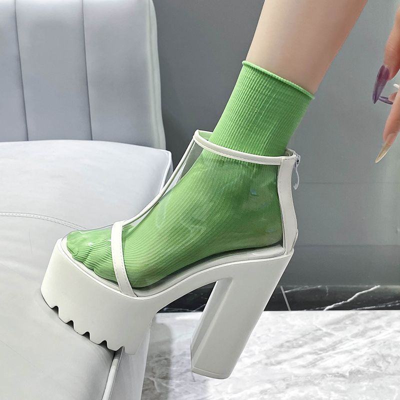 Phong Cách Mới 14cm Dày Gót Đế Dày Nền Tảng Trong Suốt Gợi Cảm Giai Đoạn Khỏa Thân Giày Bốt Ngắn Thanh Hộp Đêm DJ Giày Tăng Chiều Cao