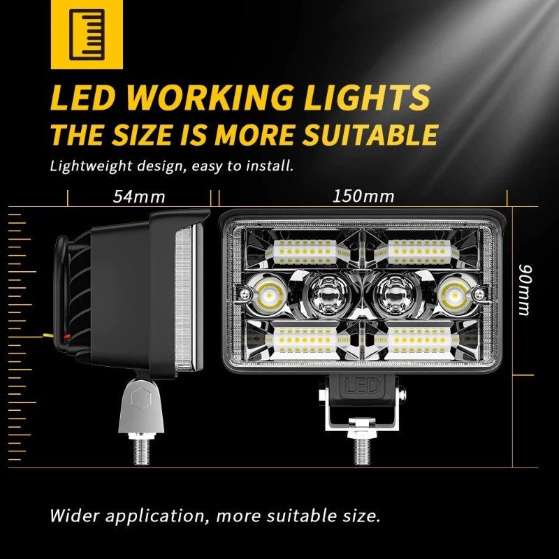 Đèn LED ô tô làm việc IP67 chống thấm ánh sáng 6500K trắng vàng dễ lắp đặt cho nhiều loại xe