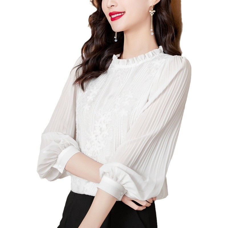 Áo blouse voan ren Qihaomi , phong cách châu Âu hợp xu hướng, áo đa năng mặc đi làm đi chơi đều đẹp