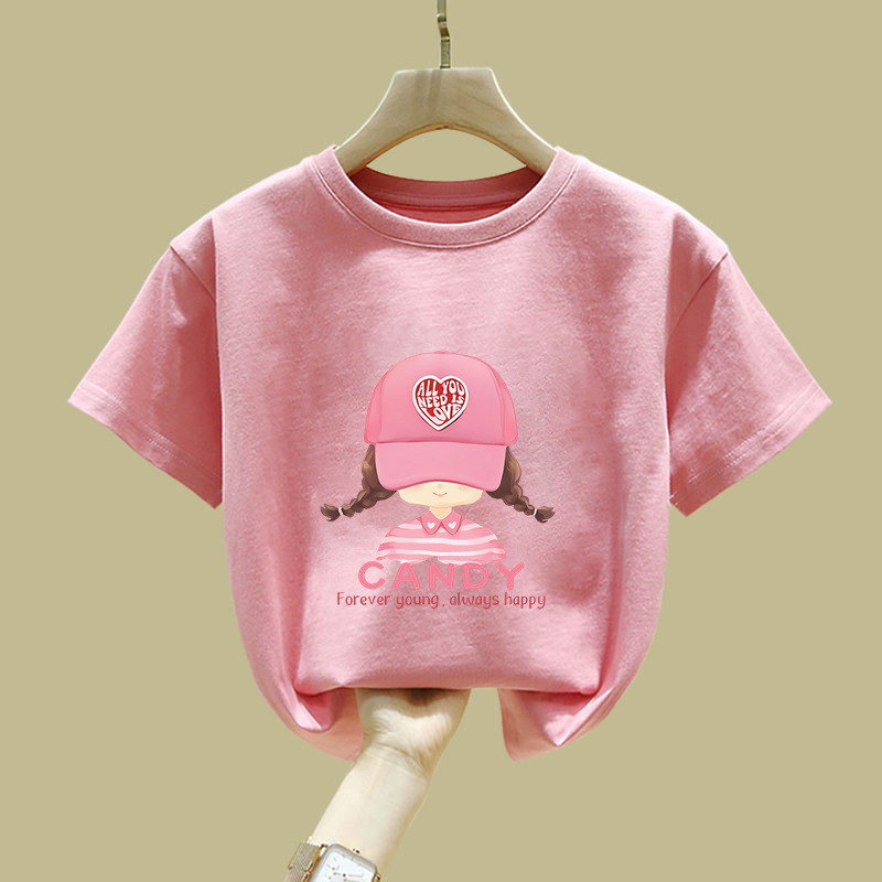 CANDY Mũ Bóng Chày Bé Gái Đồ Họa Áo Hoạt Hình Dễ Thương Cô Gái In Hình Thường Ngày Tay Ngắn Hàng Đầu Hợp Thời Trang Kawaii Thời Trang Để Mặc Hàng Ngày