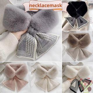 NECKLACEMASK Ấm Cổ Mùa Đông, Lông Thỏ Giả Dày Khăn Cổ Chữ Thập, Ấm Cổ Màu Trơn Thanh Lịch Khăn Choàng Mặc Ngoài Trời