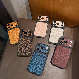Bảo vệ toàn bộ ống kính Vỏ điện thoại da PU màu hồng da báo cho iPhone 17Promax 17Pro 13 14 15 16 Pro Max 15Plus Vỏ điện thoại di động nữ chống sốc