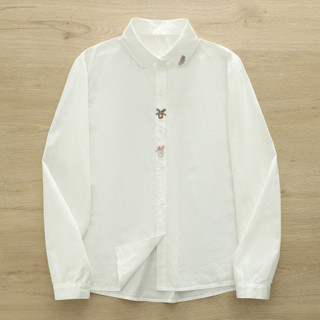 <![Sẵn Sàng] Áo sơ mi nữ 100% sợi cotton cao cấp, thiết kế hoa văn thêu nơ tinh tế, phù hợp mùa xuân 2026