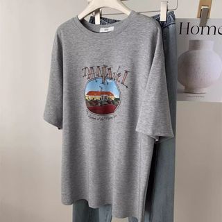 Áo thun nữ cổ tròn tay ngắn hình hoạt hình, 100% cotton