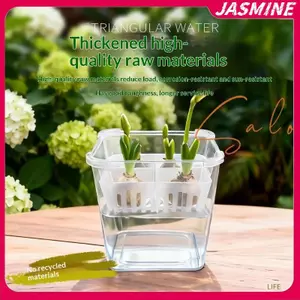 Hộp đựng thủy canh JASMINE có giỏ hỗ trợ thoáng khí Hạt hoa Tulip Chậu hoa thủy canh 4 lỗ Chậu hoa không đất Trang trí nhà cửa JASMINE