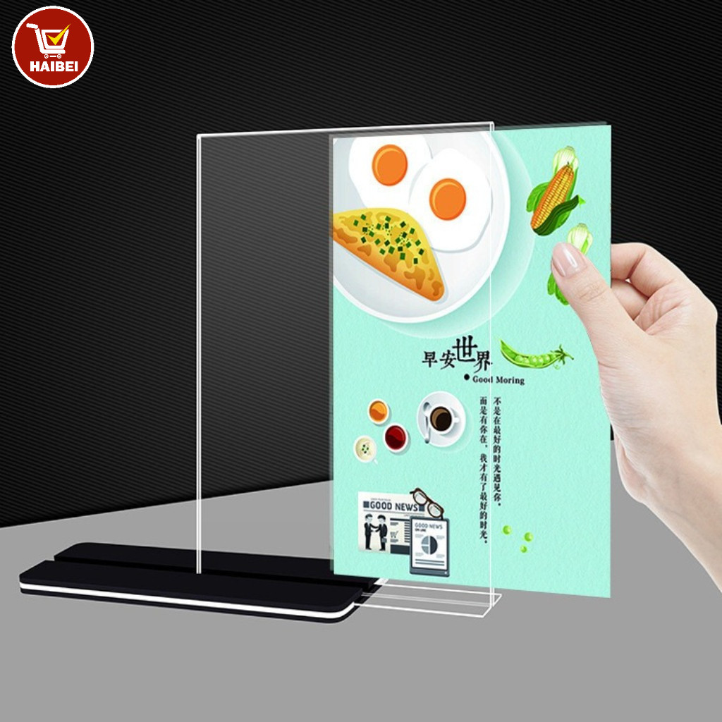 Khung đựng thực đơn bằng acrylic, kích thước A4, A5, A6, trong suốt, chắc chắn và bền.