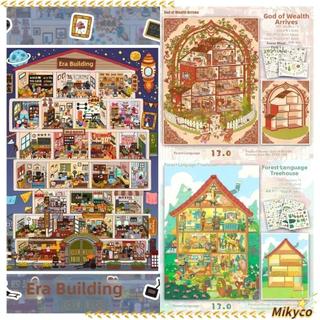Nhãn dán cảnh hoạt hình MIKYCO, 23x31 Nhãn dán cảnh quan PET cảnh lớn, Cắt khuôn phong cách dễ thương Nhà cây DIY Đồ chơi Nhãn dán quà tặng sinh nhật