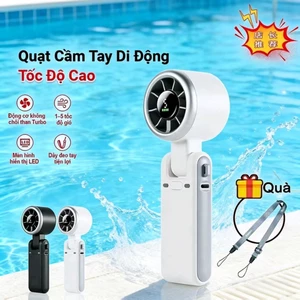 【Bán chạy】Quạt cầm tay tua-bin: Gió mạnh, 5 cấp tốc, hiển thị số. Mini đeo cổ, gấp gọn tiện lợi!