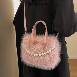 Túi đeo vai JKDESIGN, Túi xách lông thú giả dài sang trọng dung tích lớn, Túi đi lại dây chuyền lông thú thời trang dành cho nữ Cô gái