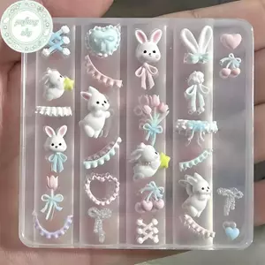 PUSKY Ren Nơ Thỏ 3D Khuôn Silicon Móng Tay Nghệ Thuật Trang Trí Móng Tay DIY Thiết Kế Móng Tay Silicon Mẫu Móng Tay Khuôn Móng Tay VN