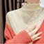 JKDESIGN Áo Croptop Ren Xương, Cổ Cao Có Thể Tháo Rời, Mỏng Thời Trang Phù Hợp Style Pháp