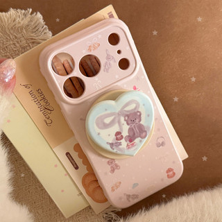 [Sheren] Ốp điện thoại hình gấu dễ thương màu hồng Thích hợp cho i17 16 15 14 13 12 11 pro max Vỏ bảo vệ chống sốc