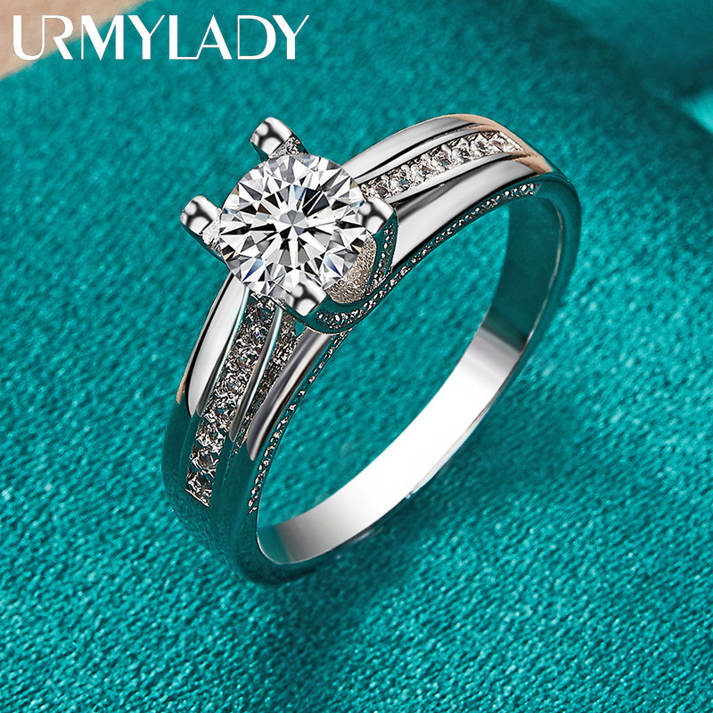 Nhẫn bạc 925 sáng bóng với đá zircon, phù hợp tiệc cưới và thời trang hàng ngày