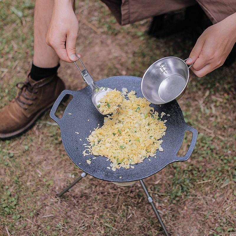 Thìa Gấp Cắm Trại Ngoài Trời Chiên Thìa Canh Thìa Dụng Cụ Nhà Bếp Gia Đình Thép Không Gỉ Dày Nấu Ăn Ngoài Trời Bộ Đồ Ăn