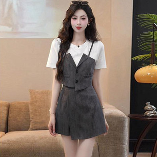 Set Trang phục nhẹ nhàng và thanh lịch dành cho nữ, bộ đồ giả hai mảnh kiểu mới với áo thun tay ngắn và quần váy chữ A