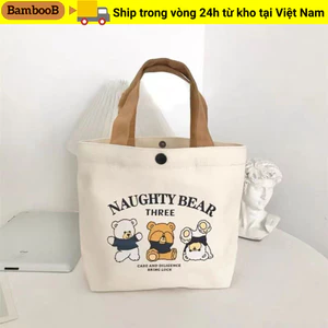 Túi xách Mini BAMBOOB, Túi Tote vải canvas hoạt hình, Túi lưu trữ đào dung tích lớn thời trang dã ngoại